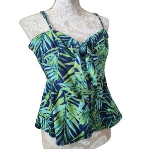 SOFIA VERGARA Knot Front Peplum Tropical Linen Bali Green Summer Top L